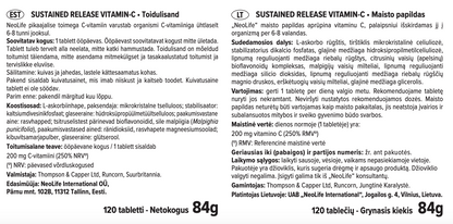 Sust. Rel. Vitamin-C, maisto papildas su vitaminu C