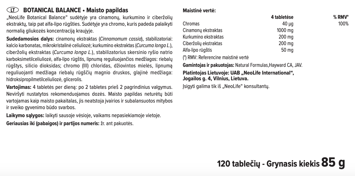 Botanical Balance, maisto papildas