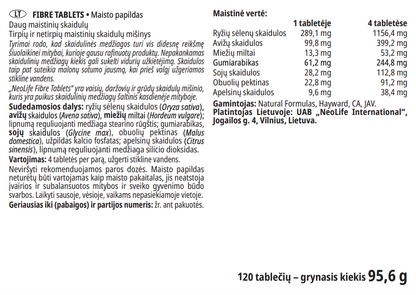 Fibre Tablets, maistinės skaidulos