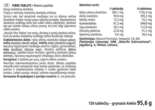 Fibre Tablets, maistinės skaidulos